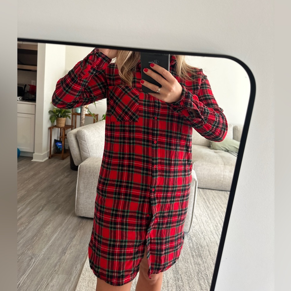 Christmas Pajama 🎄 Red Checked Pajama Shirt Dress Oversized Size S